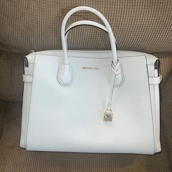 Michael Kors Cream Mercer Belted Medium Top Zip Satchel - Picture 5 of 8
